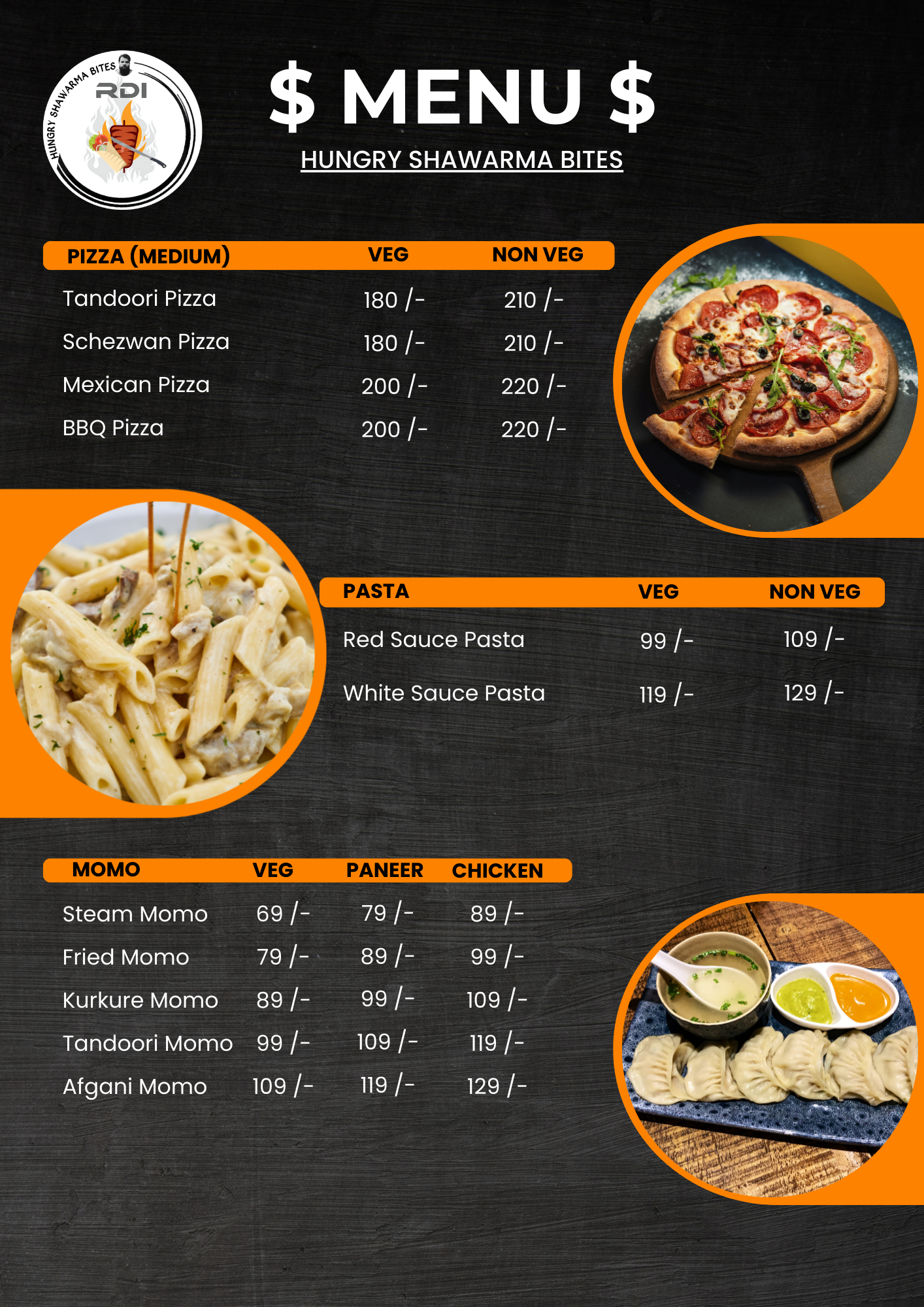 Pizza, Pasta & Momo Menu